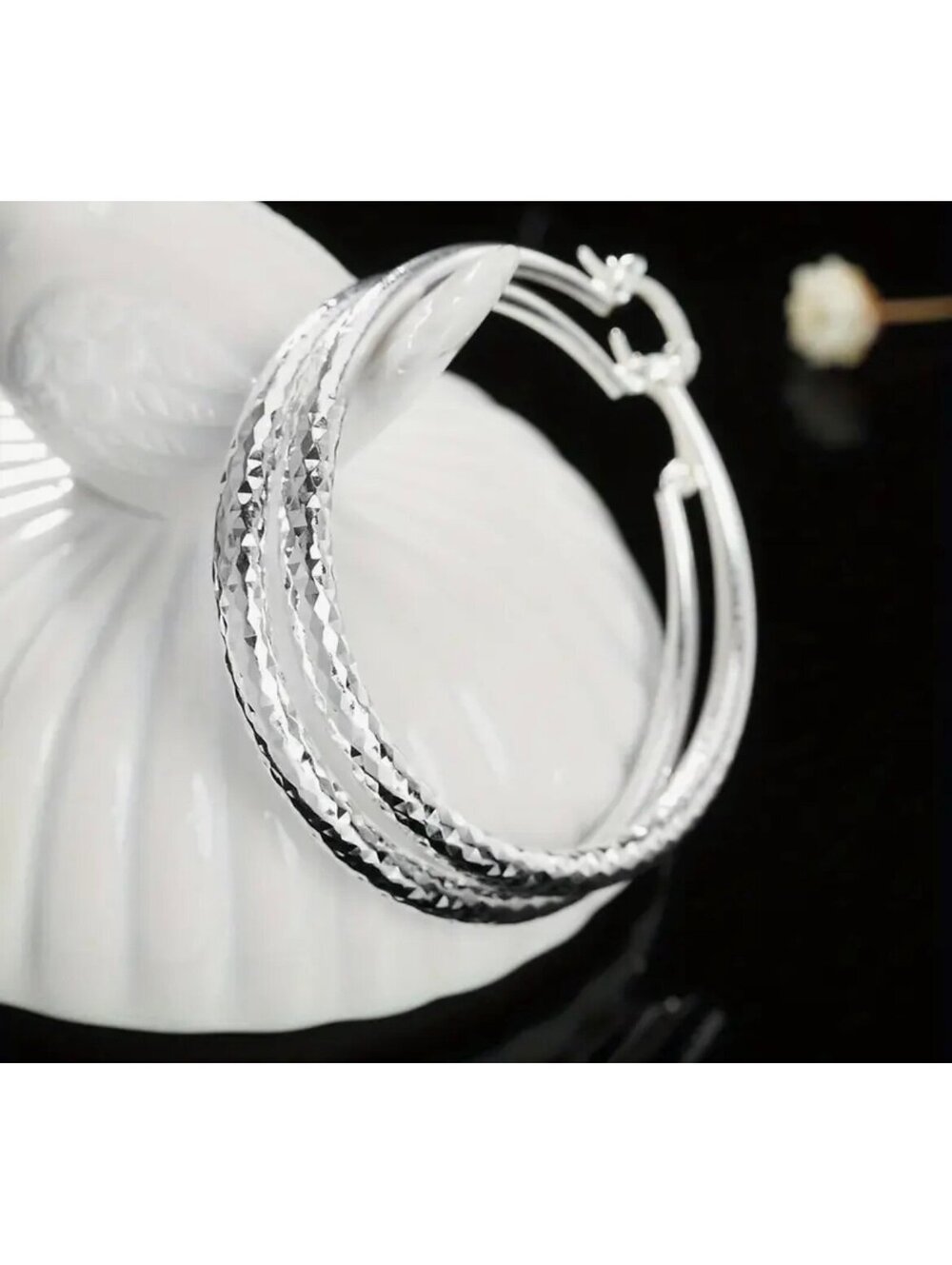 New - Retro Style - 925 Silver 5cm BIG Hoop Earrings